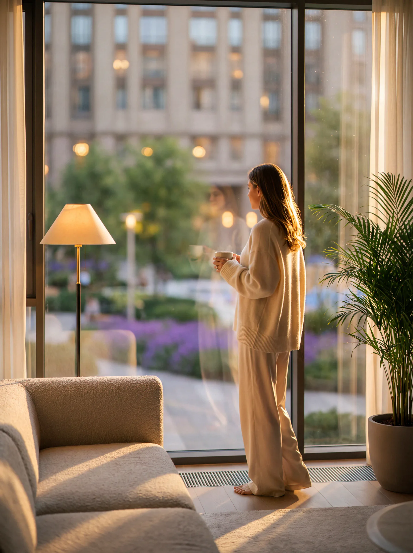 Immersive lifestyle scene showing daily living in a modern residential development