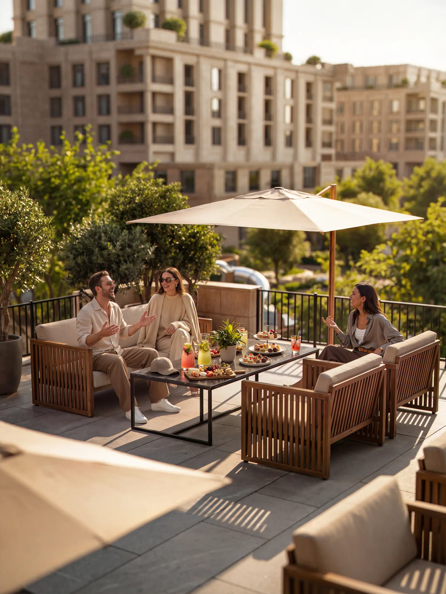Residents enjoying a vibrant community courtyard in a residential complex visualization
