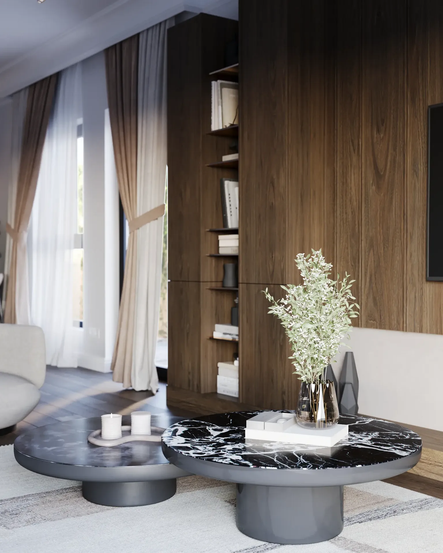 Détail de table basse moderne dans un salon spacieux