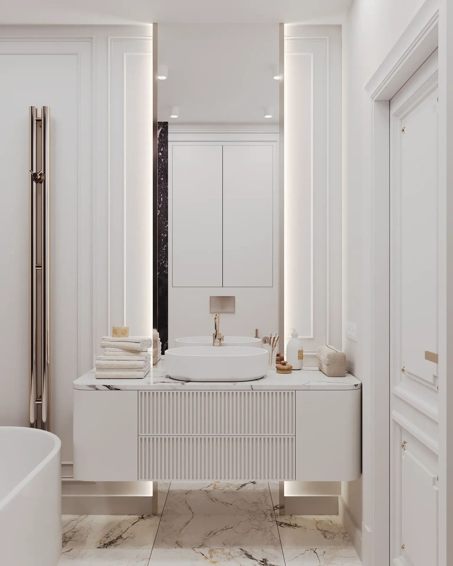 Vanité de salle de bain principale avec miroir éclairé