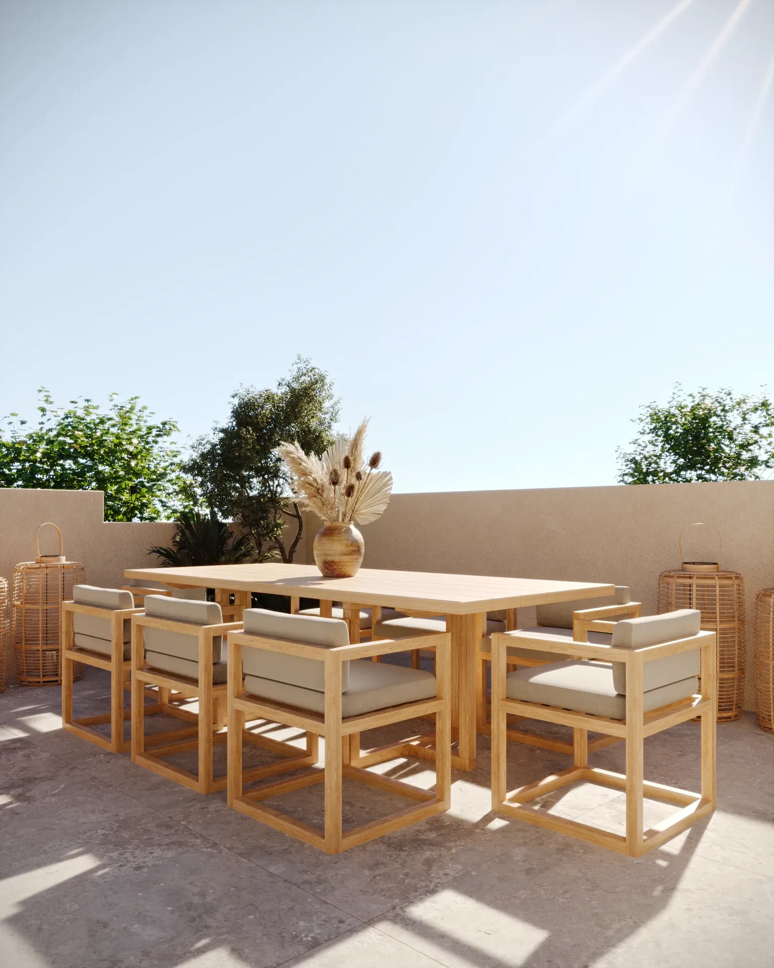 Installation de restauration en plein air sur la terrasse ouverte du troisième étage