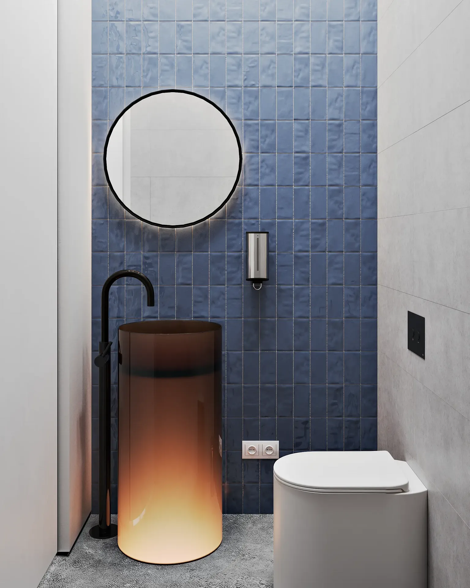 Diseño limpio y minimalista de una cabina sanitaria de oficina moderna.