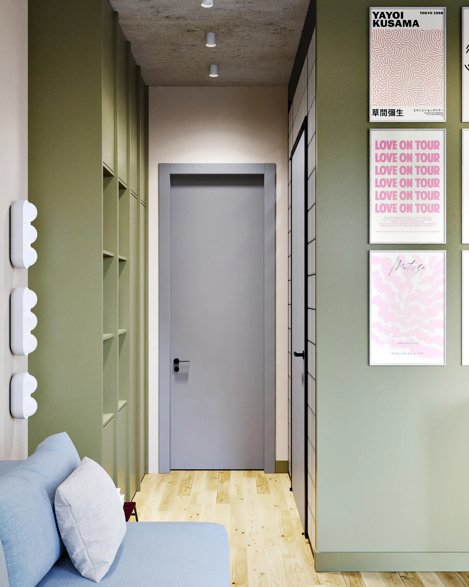 Hall d'entrée et perspective du couloir d'un appartement moderne
