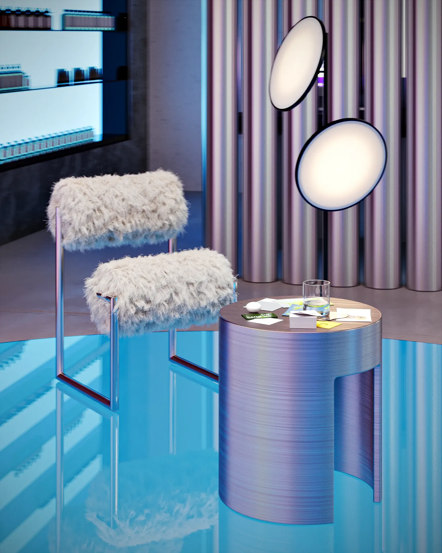 Gemütliche Loungeecke mit bequemem Sessel und kleinem Couchtisch.