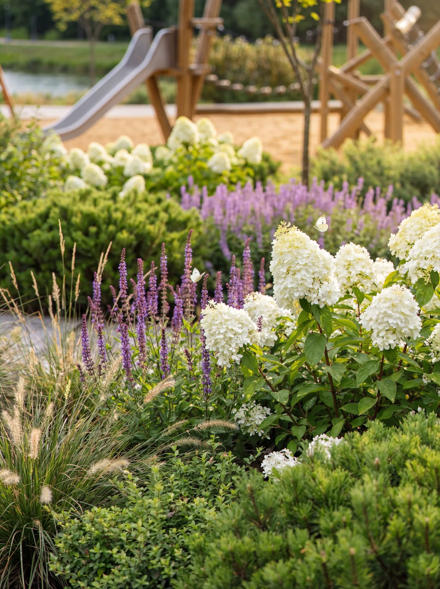 Close-up of diverse native plants demonstrating botanical accuracy in a landscape render