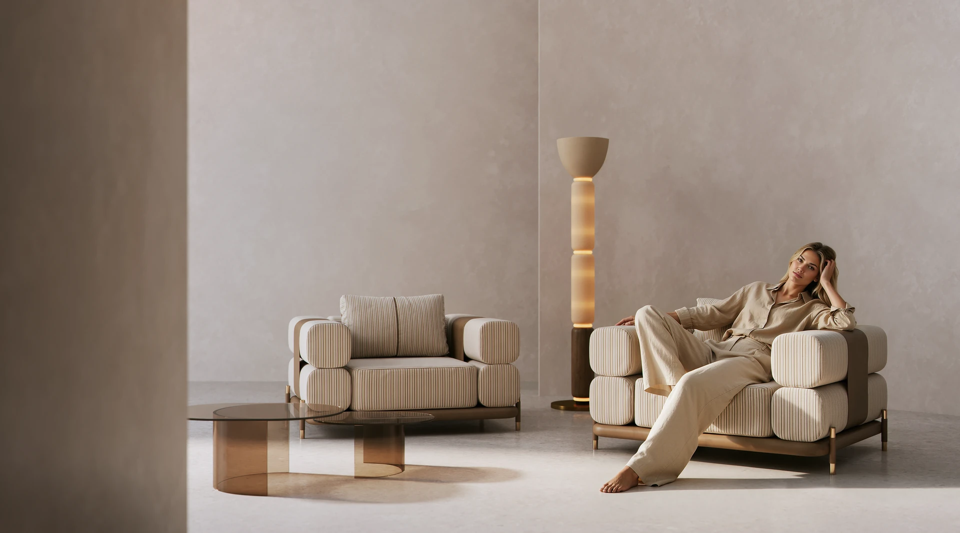 Furniture product render in a lifestyle interior scene