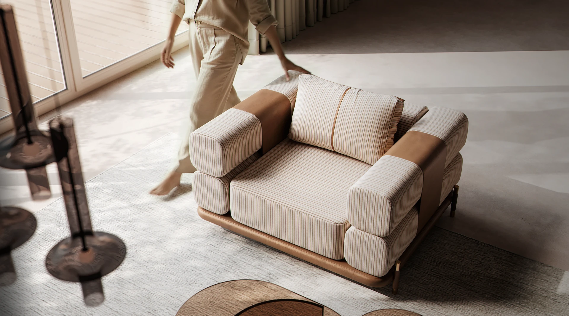 Close-up product visualization highlighting upholstery and materials